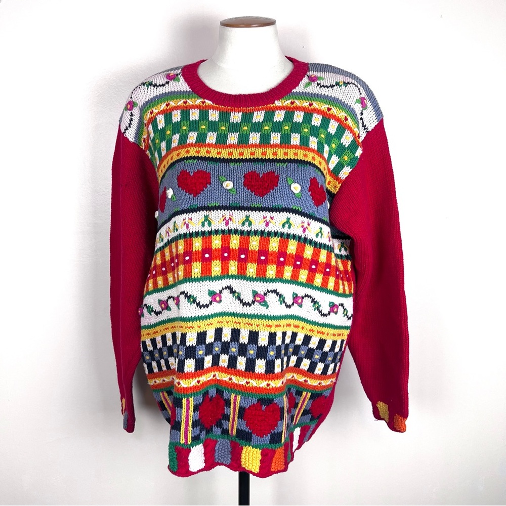 90s Country Cottage Colorful Sweater Karen Scott Size 1X